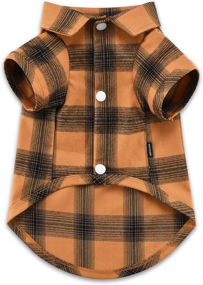 Koneseve Dog Shirt Plaid Dog Clothes for Small Dogs Boy Girl Cat Clothes Soft Puppy Outfit Adorable Pet T-Shirts Kitten Grid Costume Apparel Thanksgiving Christmas Clothing (Yellow; L/Large)