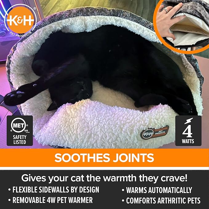 K&H Pet ProductsHeated Cat Bed Indoor,Thermo-Snuggle Cup Bomber Soft Heated Pet Bed for Large Indoor Cats & Small Dogs,Machine Washable,Waterproof-Heated Pad,Safety Listed,18 X 14in Gray,(Pack of 6)