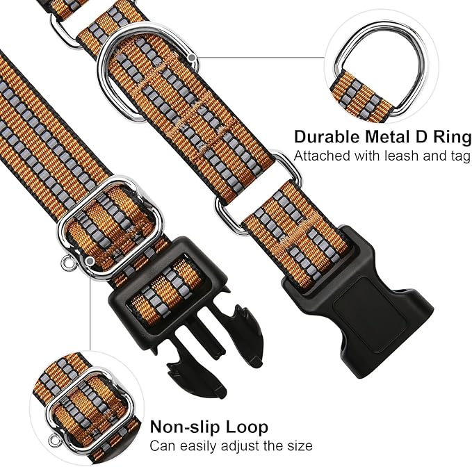 Martingale Dog Collar, Adjustable Nylon Reflective Collar with Quick Release Buckle (Turmeric Brown, Small)
