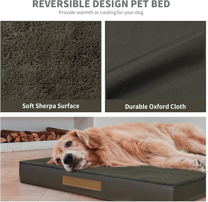 Orthopedic Dog Bed for Extra Large Dogs, XL Comfort Pet Mat for Large Sized Dog 44x32 Inch, Egg Crate Foam with Removable Washable Oxford Cover, Coffee