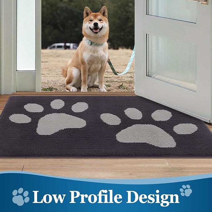 Buganda Dog Door Mat for Muddy Paws, Absorbent Dirt Trapper Washable Indoor Doormats, Non Slip Low-Profile Mud Mat for Dogs, Front Entrance Doormat for Inside Floor (36x24 Inches, Dark Grey)