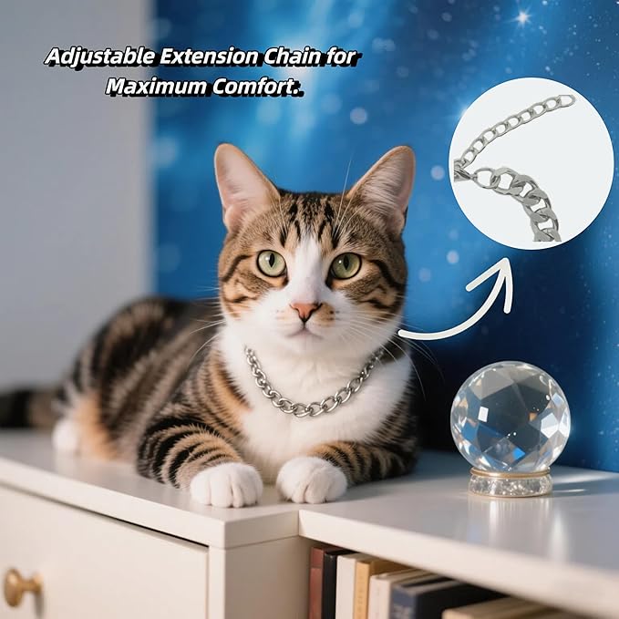 Silver Cat Chain Collar,Adjustable Cuban Link Necklace for Cats, Lightweight & Durable Metal Pet Jewelry, Stylish Decorative Accessory (Silver,S)