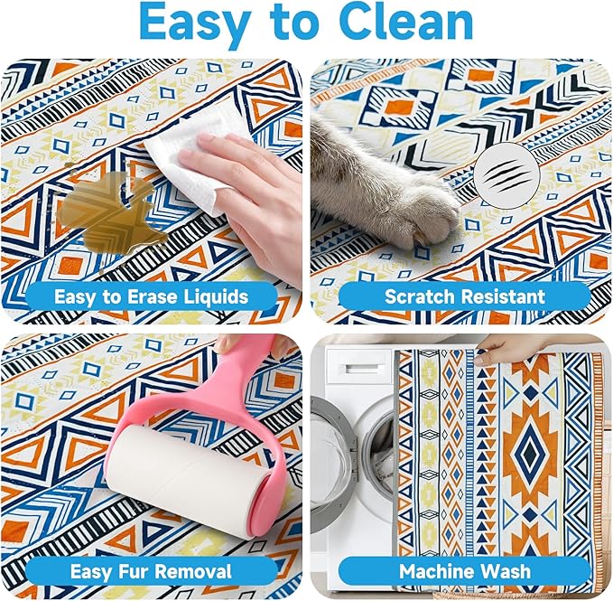 Waterproof Dog Blanket, Bohemian Dog Bed Cover Pet Blanket, Reversible Sofa Couch Cover for Dogs Washable, Protect Furniture Bed Couch Sofa for Puppy Cat (Blue Medallion, 30×70 Inch)
