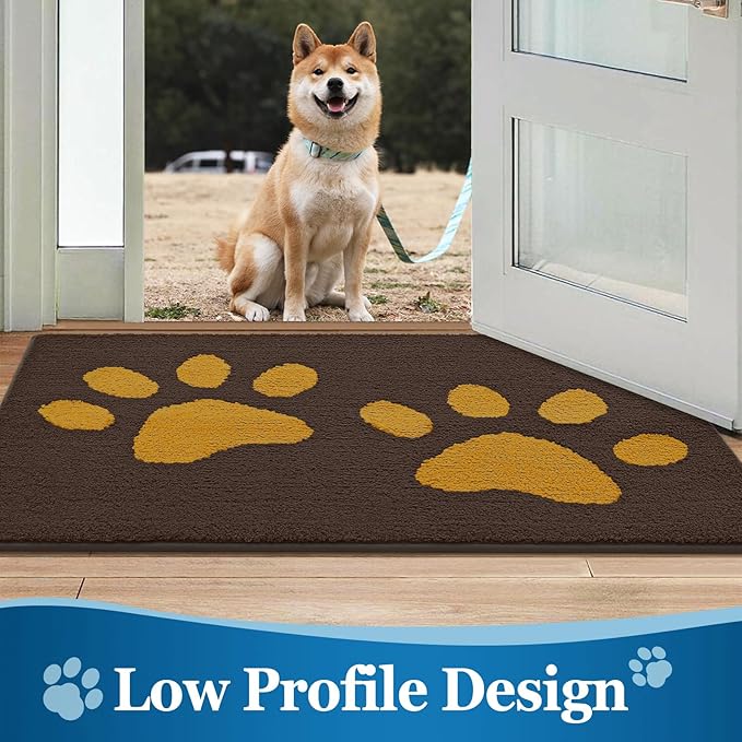 Buganda Dog Door Mat for Muddy Paws, Absorbent Dirt Trapper Washable Indoor Doormats, Non Slip Low-Profile Mud Mat for Dogs, Front Entrance Doormat for Inside Floor (40x32 Inches, Coffee)