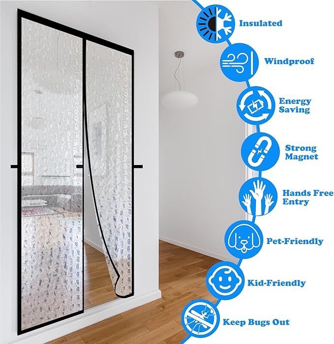 RELIANCER Magnetic Thermal Insulated Door Curtain,Waterproof EVA Door Cover,Fit Doors Size Up to 38"x96",Temperature Protection Insulated Doorway Curtain Partition,Patio Self-Closing Doors Net Screen