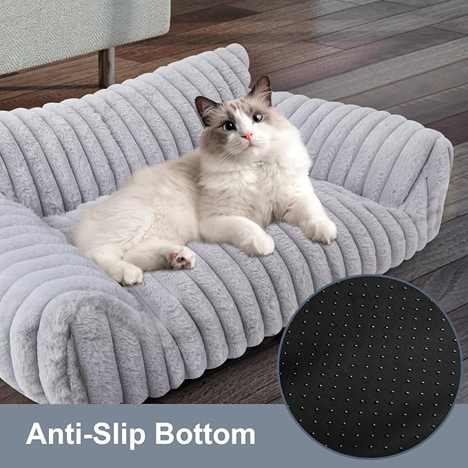 Cute Dog Cat Couch for Medium Large Dogs,Fluffy Pet Sofa Dog Couch Bed with Premium Soft Corduroy Fleece,Cute Washable Dog Bed Medium Large Size Dog,Supportive Cat Sofa Pet Bed(36x27x10,Grey)