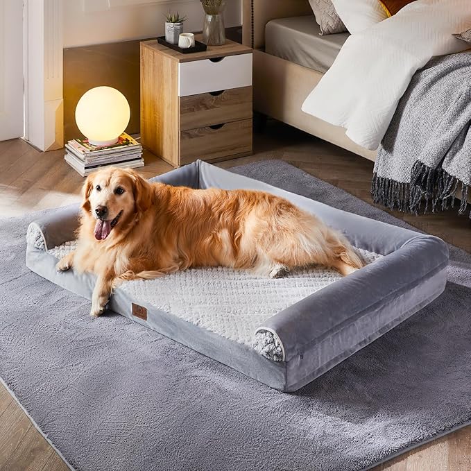 WNPETHOME Orthopedic Dog Bed for Large Dogs – XL Washable Pet Bed with Waterproof Cover, Bolstered Sides & Anti-Slip Base – Premium Plush Dog Couch for Indoor Use, Comfort & Joint Relief