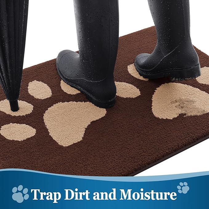 Buganda Dog Door Mat for Muddy Paws, Absorbent Dirt Trapper Washable Indoor Doormats, Non Slip Low-Profile Mud Mat for Dogs, Front Entrance Doormat for Inside Floor (36x24 Inches, Brown)