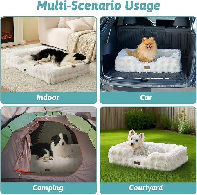 Orthopedic Dog Bed for Medium Small Size Dog, Soft and Warm Faux Fur Sofa for Pet Up to 40 lbs, Foam Bolster Anti-Slip Couch with Washable Removable Cover, M 30x20x6.5 inch, Beige