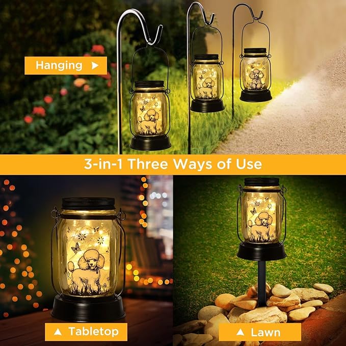 kyoryuger Poodle Gifts for Women/Men, Poodle Solar Lanterns Dog Mom Birthday, Dog Lovers Lantern, Pet Loss Pet Memorial Lights, Solar Garden Decoration Outside for Yard, Patio,Backyard,Porch
