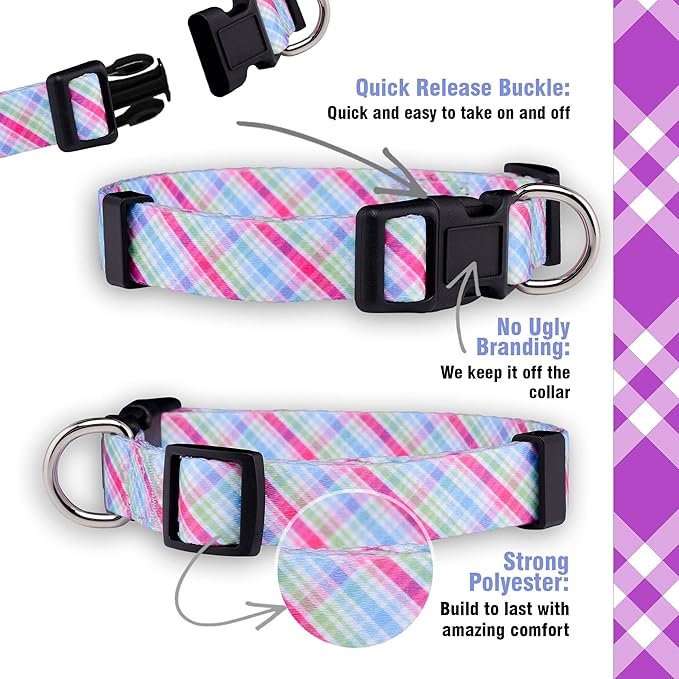 Native Pup Easter Dog Collar, Cute Spring Gift for Puppies, Pink Pastel, Eggs, Chicks, Bunny Adjustable for Small, Medium, Large Breeds (Pastel, Large)