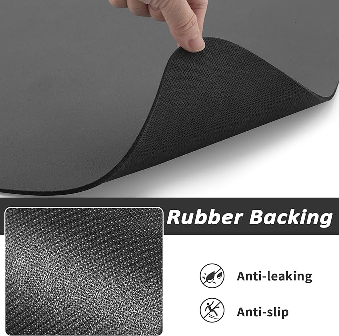 Dog Food Mat - Absorbent Cat Mat for Food and Water, No Stains Pet Feeding Bowl Mat, Easy to Clean Pet Placemats, Quick Dry Dog Water Dispenser Mat for Messy Drinkers | Paw Dark Grey 18"x 34"