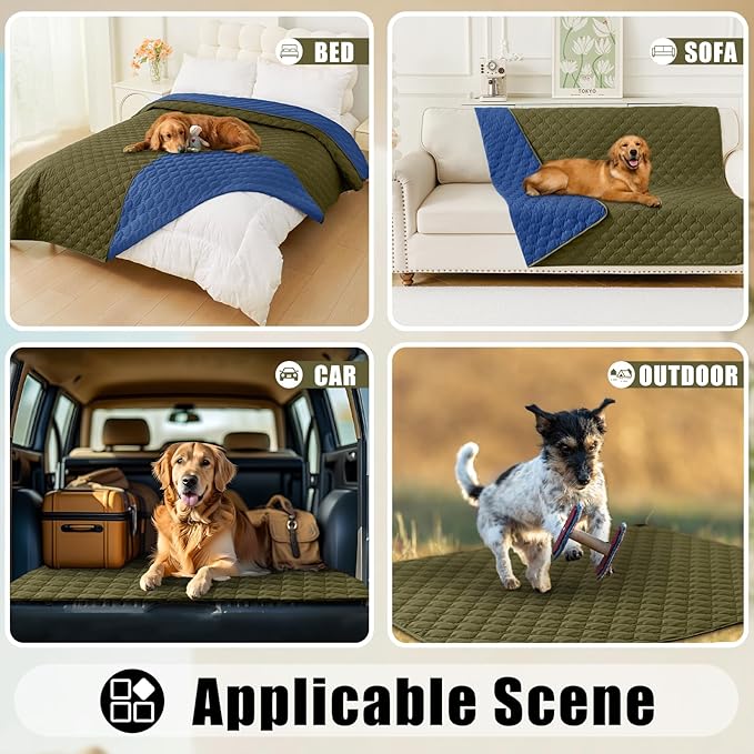 Smiry Waterproof Dog Bed Cover Blanket, Soft Reversible Pet Blanket, Washable Leakproof Cats Dogs Couch Cover for Sofa, Couch, Furniture (52x82 Inch, Green/Navy)