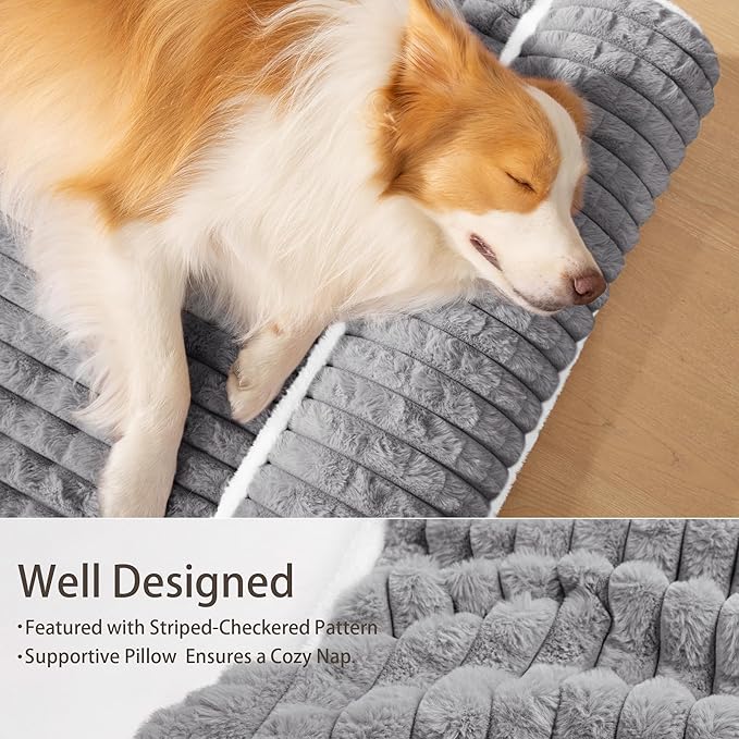 Orthopedic Dog Bed Medium Size Dog with Pillow 30''X20'', Waterproof Soft Comfortable Egg Crate Foam Pet Crate Beds Mat with Removable Washable Cover and Non-Slip Bottom, Grey