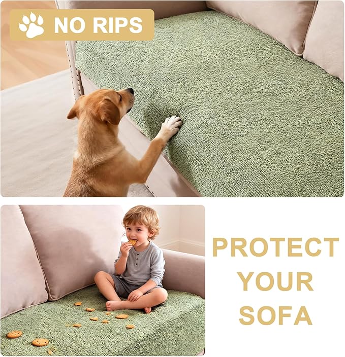 H.VERSAILTEX Non Slip Pet Couch Cover Chenille Dog Bed Protector Thick Soft Sofa Slipcover Pet Friendly Washable Couch Cushion Covers for Pets (30" x 70", Sage)