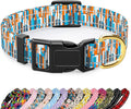 Reflective Dog Collar for Large Dogs, Cute Boho Adjustable Heavy-Duty Nylon Puppy Collar for Boy and Girl Female, Soft Pet Accessories with Quick Release Buckle, Colorful Spliced