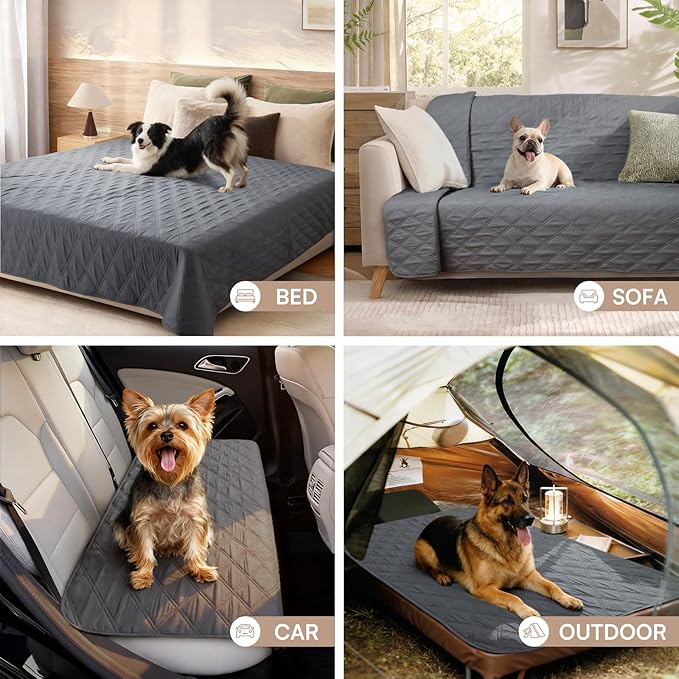 Luciphia 100% Waterproof Couch Cover Blanket for Dogs Anti-Slip Pet Couch Protector Sofa Mat Puppy Cat with Non-Slip Bottom, Grey, 30x70 Inch (Pack of 2)