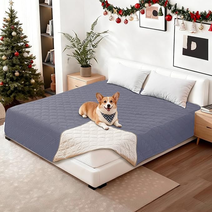 Waterproof Dog Bed Cover, Non-Slip Dog Blanket for Couch, Couch Covers for Dogs Washable, Pet Blanket for Furniture, Pet Bed Mat for Sofa, Car, Pet Supplies (82x82 Inch, Grey Blue)