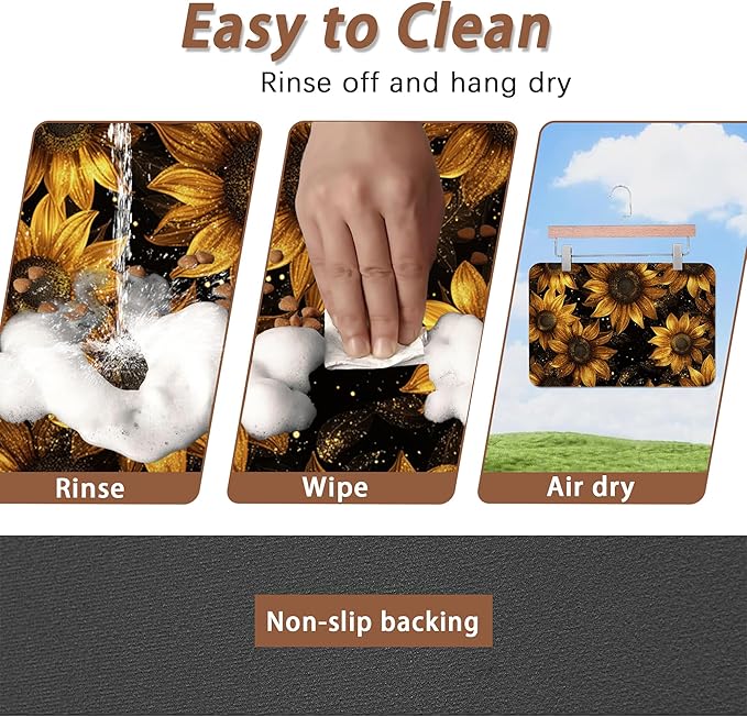 Sunflower Vintage Pet Feeding Mat,Absorbent Quick-Dry Cat Dog Food and Water Bowl Mats, Non-Slip Rubber Backing Mat,Cat Dog Accessories Supplies 16"x24"