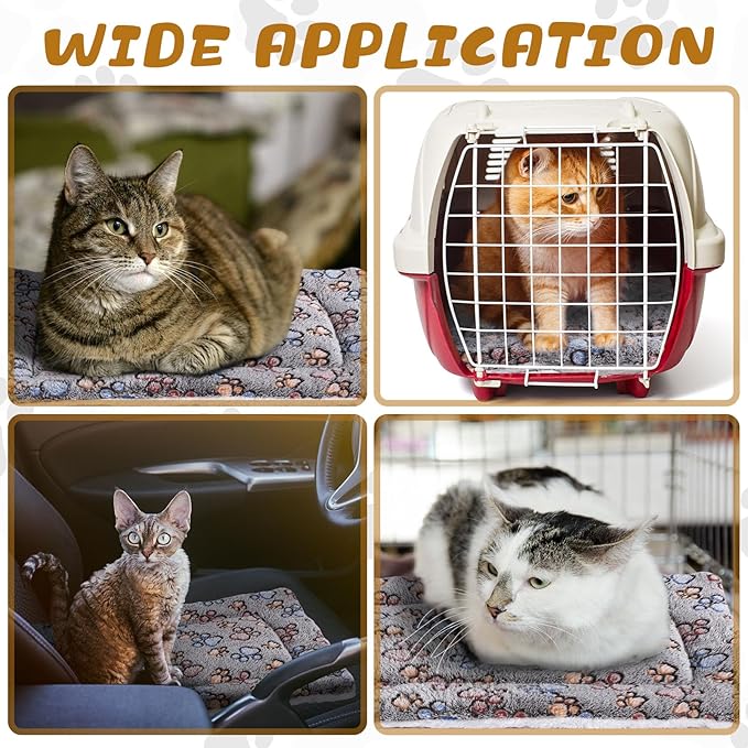 Tuanse 4 Pack Ultra Soft Dog Cat Bed Mat Small Animal Guinea Pig Bed with Cute Print Reversible Fleece Dog Crate Kennel Pad Cozy Washable Thickened Hamster Pet Beds Mat(21 x 14 Inches,Gray)