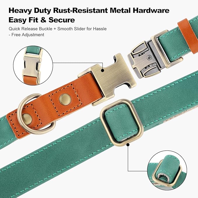 Plutus Pet Genuine Leather & Hemp Dog Collar – Adjustable Heavy Duty Pet Collar with Quick Release Metal Buckle, Soft & Stylish for Puppy and Small, Medium, Large Dogs (Green, XS)