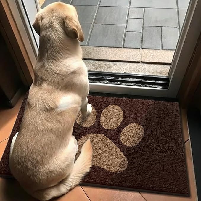 Buganda Dog Door Mat for Muddy Paws, Absorbent Dirt Trapper Non Slip Indoor Doormats, Washable Low-Profile Mat for Mud Dogs, Entryway Carpet for Inside Floor (40x32 Inches, Brown)