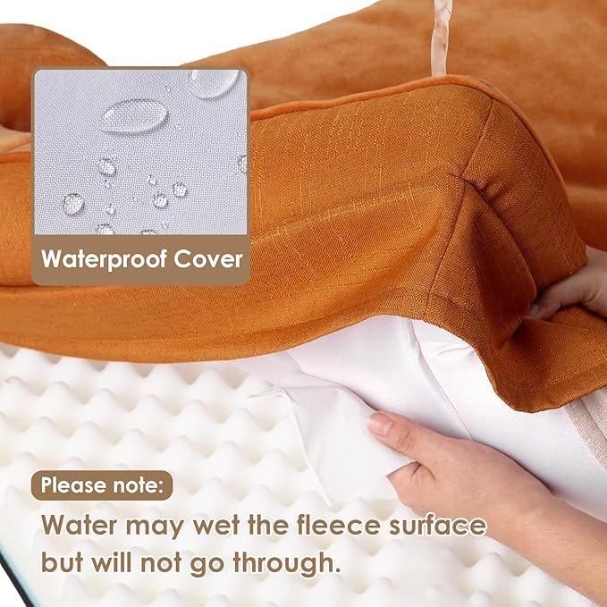 EHEYCIGA Orthopedic Dog Bed for Medium Dogs, Waterproof Memory Foam Medium Dog Beds with Sides, Non-Slip Bottom and Egg-Crate Foam Pet Couch Bed with Washable Removable Cover,Pumpkin Orange
