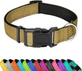 Reflective Dog Collar, Adjustable Soft Neoprene Padded Nylon Pet Collars with Buckle for Large Dogs, Khaki,L