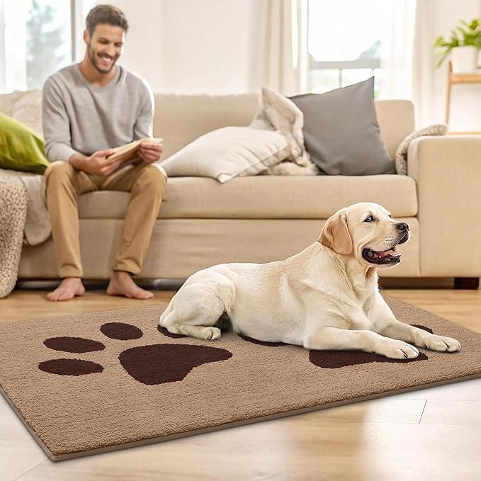 Buganda Dog Door Mat for Muddy Paws, Absorbent Dirt Trapper Washable Indoor Doormats, Non Slip Low-Profile Mud Mat for Dogs, Front Entrance Doormat for Inside Floor (59x35 Inches, Beige)