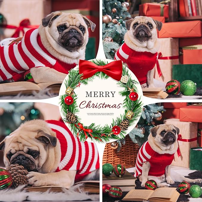 Dog Christmas Sweater Cute Striped Reindeer Xmas Pet Clothes Holiday Puppy Cat Costume New Year Gifts for Small Medium Large Dogs Jumpers (M, Red White Stripe Reindeer)