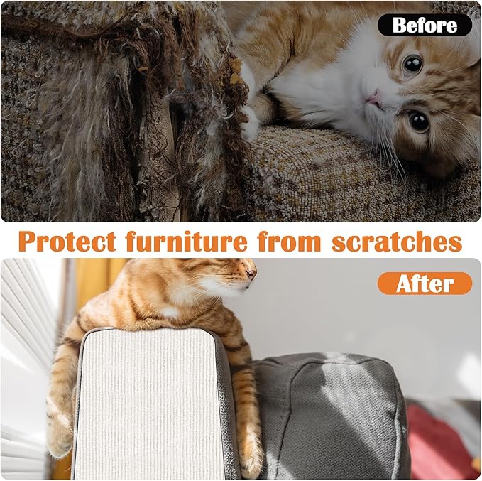 Cat Scratch Furniture Protector - 138" x 17" Trimmable Self-Adhesive Cats Claws Scratch Pads, DIY Cat Climbing Couch Protector for Scratch Post Cat Tree Replacement Indoor (Cream White)