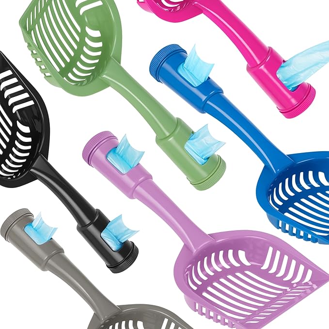 2-in-1 Pooper Scooper with Bag Attachment, Cat Litter Shovel Scoop with Bag, Built-in Dispenser, Includes Trash Roll, Rinse-Clean, Anti-Stick, Smart Sifter, Long Handle (Green)