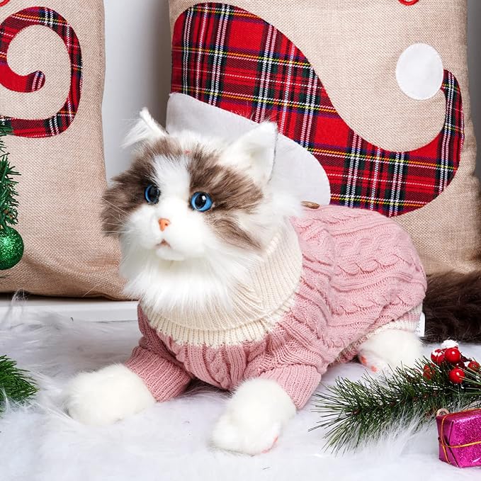Dog Sweater Turtleneck Knitwear Doggie Pullover Sweater Doggy Winter Coat Warm Pet Clothes Puppy Holiday Clothing Buttons Knitted Outfits for Small Cats Dogs Cold Weather (Small)