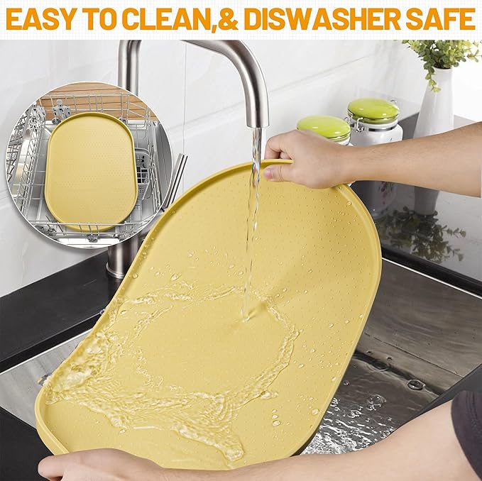 Hubulk 100% Waterproof Silicone Pet Feeding Mat with Raised Edge for Food and Water, Dog Bowl Mats, Cat Bowls Placemat with High Lip Protects Floor for Cats and Dogs (Yellow, 19" L x 12" W)