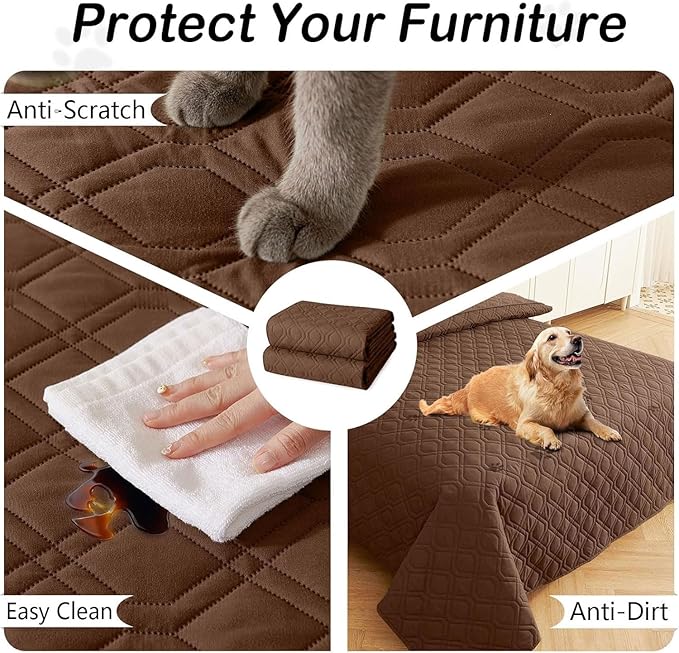 hyha Waterproof Dog Bed Blanket, Soft Pet Blankets, Waterproof Couch Cover for Dogs, Reversible Sofa Covers Washable for Furniture (52x82 Inch, Brown/Brown)