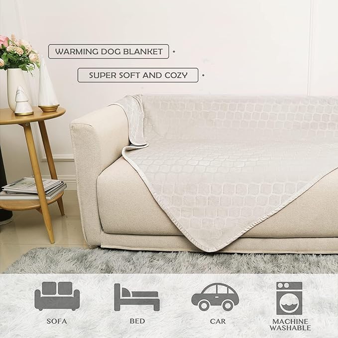 fuguitex Waterproof Dog Blanket Bed Cover Dog Crystal Velvet Moroccan Fuzzy Cozy Plush Pet Blanket Throw Blanket for Couch Sofa(68 * 82 inch, Cream+Grey)