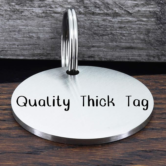 Ultra Joys Stainless Steel Pet ID Tags - Personalized Front and Back Engraving, Customized Dog and Cat Tags, Optional Engraved on Both Sides, Round Mountain on Bottom, Silver Small