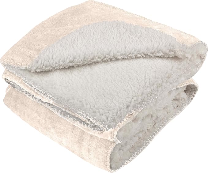PETMAKER Dog Blanket - 80x100in Reversible Sherpa Blanket - Throw Blankets for Bed, Couch, Crate or Car - Machine Washable Puppy Essentials (Cream)