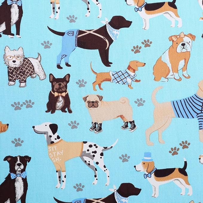 Replacement Dog Bed Covers Elastic Edged Washable Pet Bed Protector with Cute Dog Pattern Design for Small & Medium Pet Beds, Cover Only (Blue, 52x28x5 Inch)