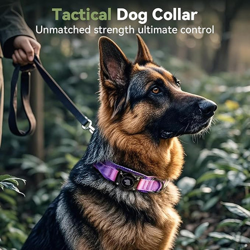 2026 Upgrade Waterproof AirTag Dog Collar, Military Tactical Dog Collar with AirTag Holder, Comfortable Control Handle and Metal Buckle, GPS Dog Collar Holder for Medium to Large Dogs (90s Retro,M)