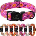 Halloween Dog Collar, Cute Pumpkin Bat Pattern Halloween Purple Puppy Collar, Soft Adjustable Cotton Dog Collars for Small Medium Large Boy&Girl Dogs M