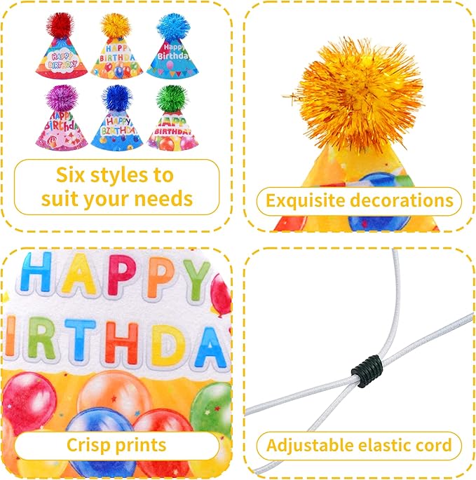 6pcs/Pack Dog Birthday Hats Party Hats for Large XL XXL Dog Boy Girl Birthday Costume Accessories