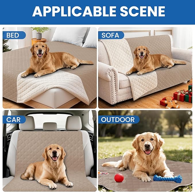 Waterproof Dog Bed Cover Pet Blanket, Soft Couch Cover for Dogs Washable, Non-Slip Dog Blanket Protect Furniture Couch Sofa Car for Puppy Large Dogs Cat (52x82 Inch, Khaki)