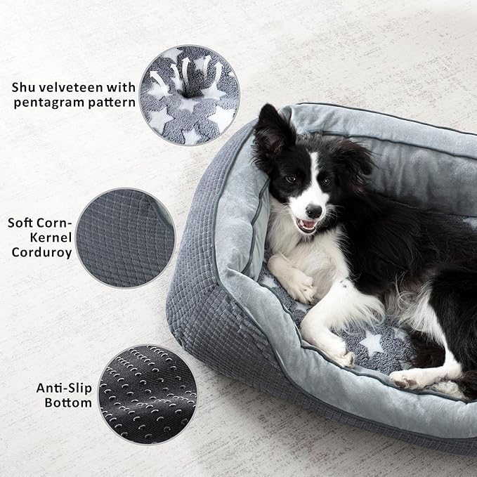 SIWA MARY Dog Beds for Small Medium Large Dogs & Cats. Washable Pet Bed, Orthopedic Dog Sofa Bed, Soft Calming Sleeping Warming Puppy Bed (Star-Grey, Small-(20’’x 19’’x 6’’))