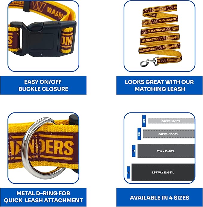 Pets First NFL Washington Commanders Dog & Cat Collar, Small Football Team Collar, Shiny & Colorful, Licensed by The NFL, Team Color (WAC-3588-SM)