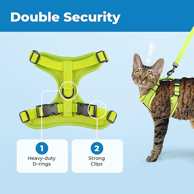 Voyager Escape-Proof Step-in Lock Cat Harness & 5ft Neoprene-Handle Leash Set All-Weather Mesh with Reflective Stitching for Small to Large Cats by Best Pet Supplies, Lime (327), M