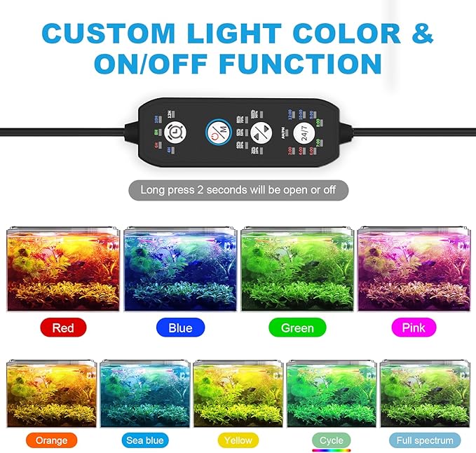 SEAOURA 24/7 Mode LED Aquarium Light for Plants-Sunrise-Daylight-Moonlight Mode, Fish Tank Light with Auto On/Off, 7 Colors, Adjustable Timer/Brightness for 36 Inch to 42 in Freshwater Tank