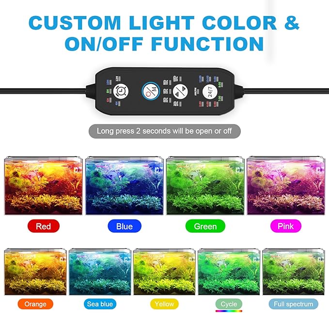 SEAOURA Led Aquarium Light for 24 Inch to 30 Inch Fish Tank, 24/7 Cycle and DIY Mode, Full Spectrum, 7 Colors, Auto On/Off, Adjustable Timer/Brightness, Fish Tank Lights with Extendable Bracket