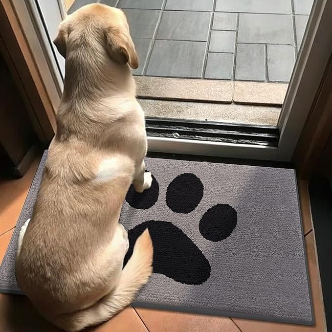 Buganda Dog Door Mat for Muddy Paws, Absorbent Dirt Trapper Non Slip Indoor Doormats, Washable Low-Profile Mat for Mud Dogs, Entryway Carpet for Inside Floor (48x30 Inches, Grey)