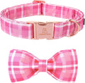 Lionheart glory Pink Plaid Dog Collar, Adjustable Dog Collar with Bowtie, Pet Gift Girl Collar for Dog Soft Bowtie Dog Collars for X-Small Puppy